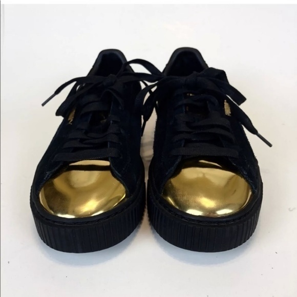 Puma‎ Suede Platform Sneakers Black With Gold Top - Picture 5 of 6